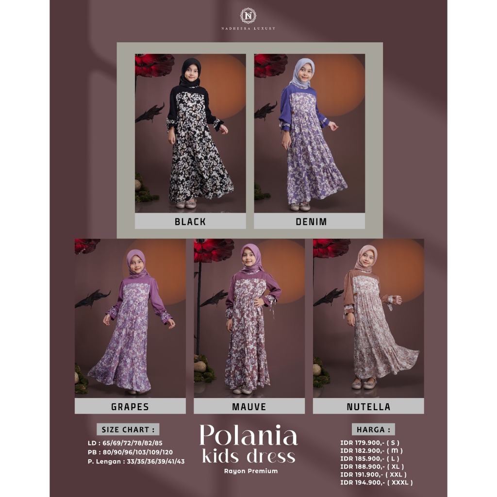 (READY)POLANIA SERIES KIDS BY NADHEERA LUXURY GAMIS NADHEERA TERBARU 2024