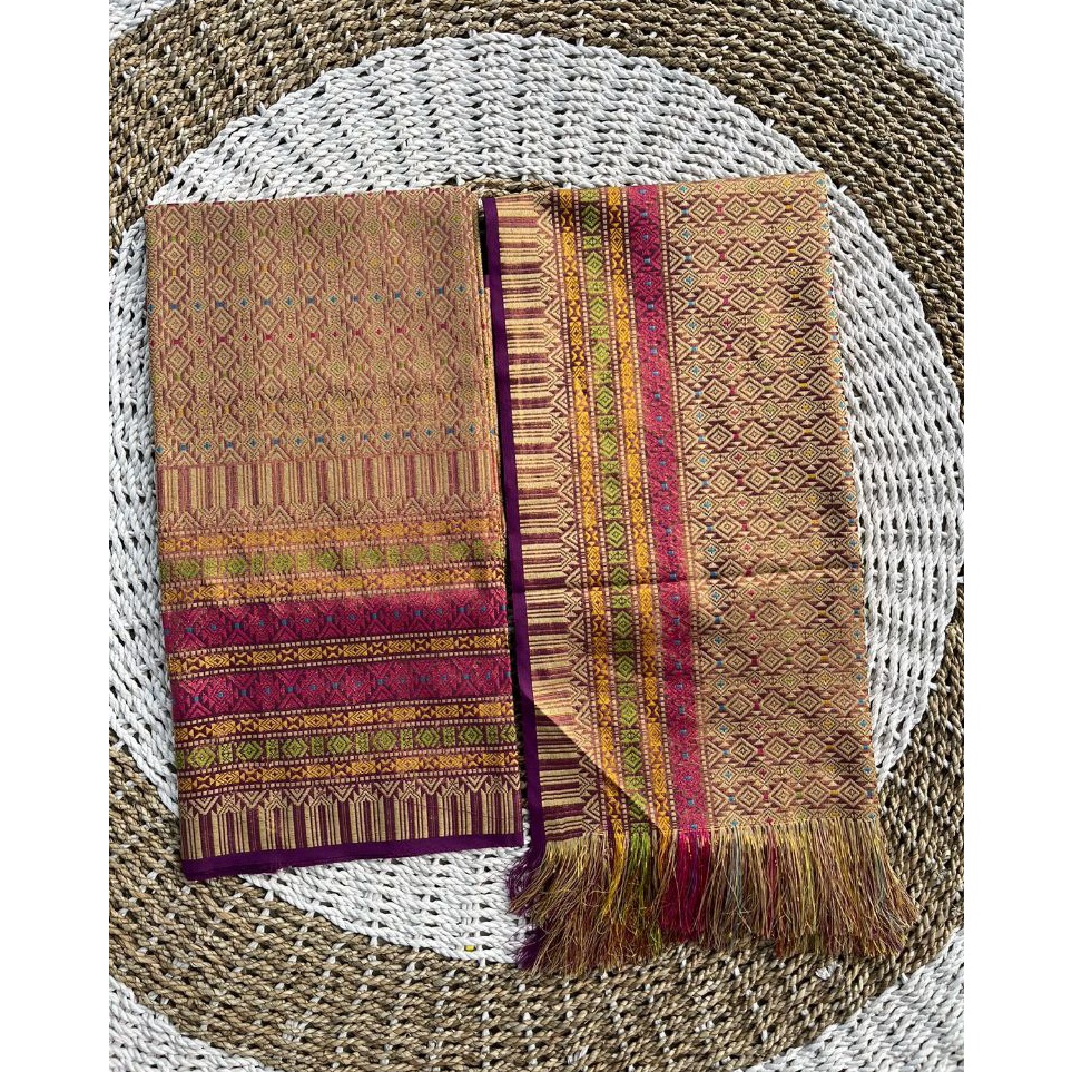 ART W9W PROMO BELI 3 SET SONGKET GRATIS 1 SARUNG ATLAS DEWASA Set Kain songket thailand Ungu Muda se