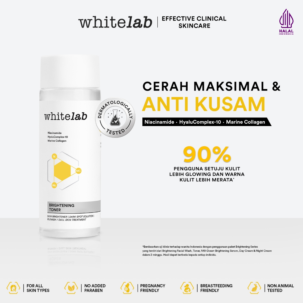 Whitelab Brightening Toner - Toner Pencerah Wajah Anti Kusam Dengan Niacinamide, Hyaluronic & Collagen [BPOM] Image 7