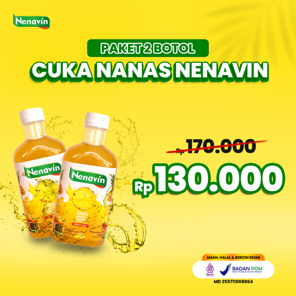 

NENAVIN 2 Botol Lebih Hemat - Cuka Nanas Asli 100% - Multivitamin Bantu Jaga Kesehatan - Terbukti Atasi Diabetes - Efektif Menjaga Gula Darah - Terjamin Halal - BPOM