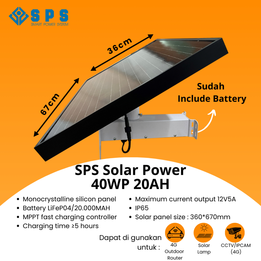 Solar panel Black 40WP Tenaga Matahari 12V 20AH/30AH Lithium Battery - BLACK40WP20AH