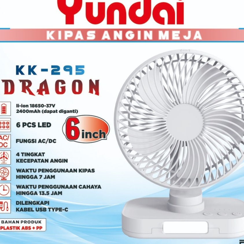 Kipas Angin Portable AC/DC / Kipas angin Meja 6 Inch KK-295 DRAGON KAWACHI