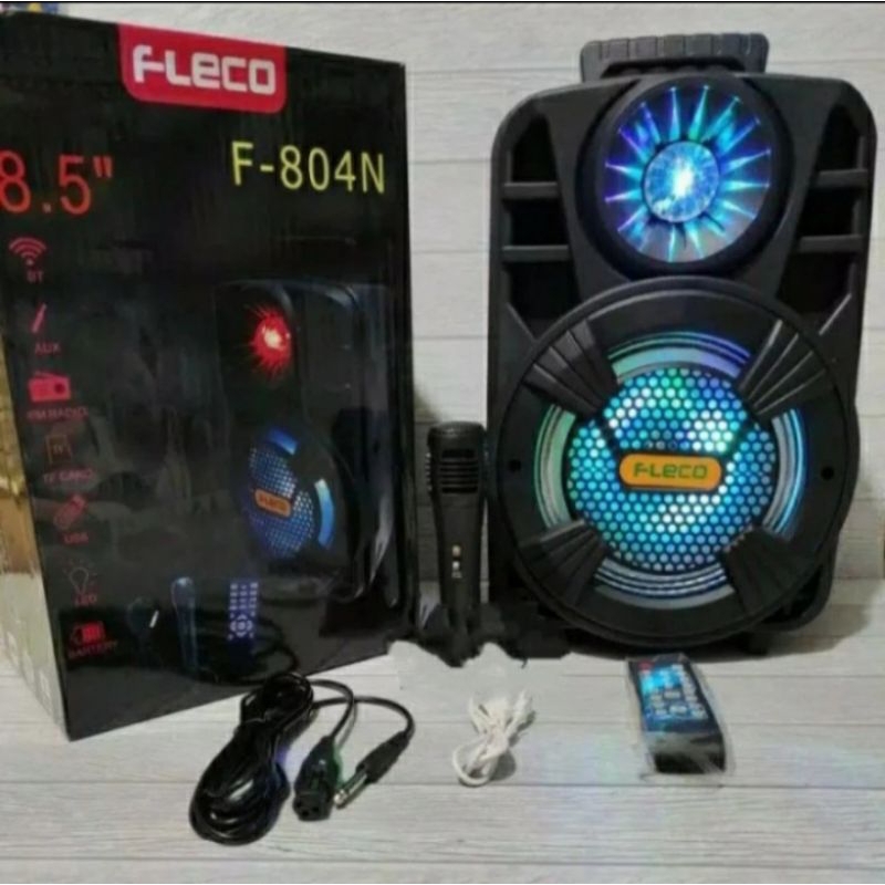 Speaker karaoke fleco F 804N wireless bluetooth portable gratis mic super bass