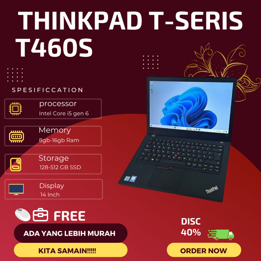 Laptop Lenovo Thinkpad T460s Core i5/i7 Ram 20 Ssd 512gb Mulus Core i5,Ram 8 Ssd 256