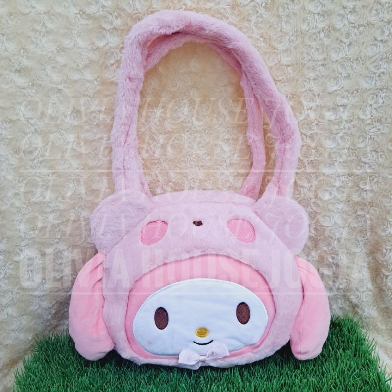 Tas Tenteng Bulu Kepala Kostum My Melody Totebag Bulu My Melody Pink Tas Bahu Bulu My Melody