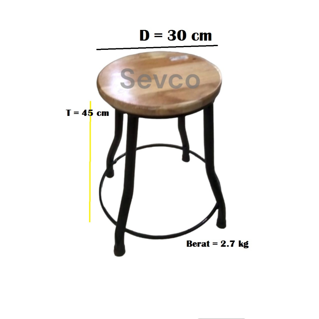 BANGKU KAYU KAKI BESI/ BANGKU BESI BULAT 45 CM / KURSI KAYU TINGGI KUAT KOKOH