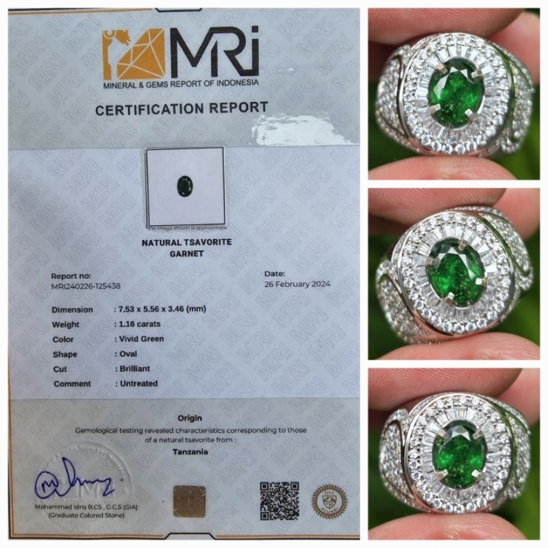 Natural Vivid Green Tsavorite Garnet Sertifikat 1.16 crt