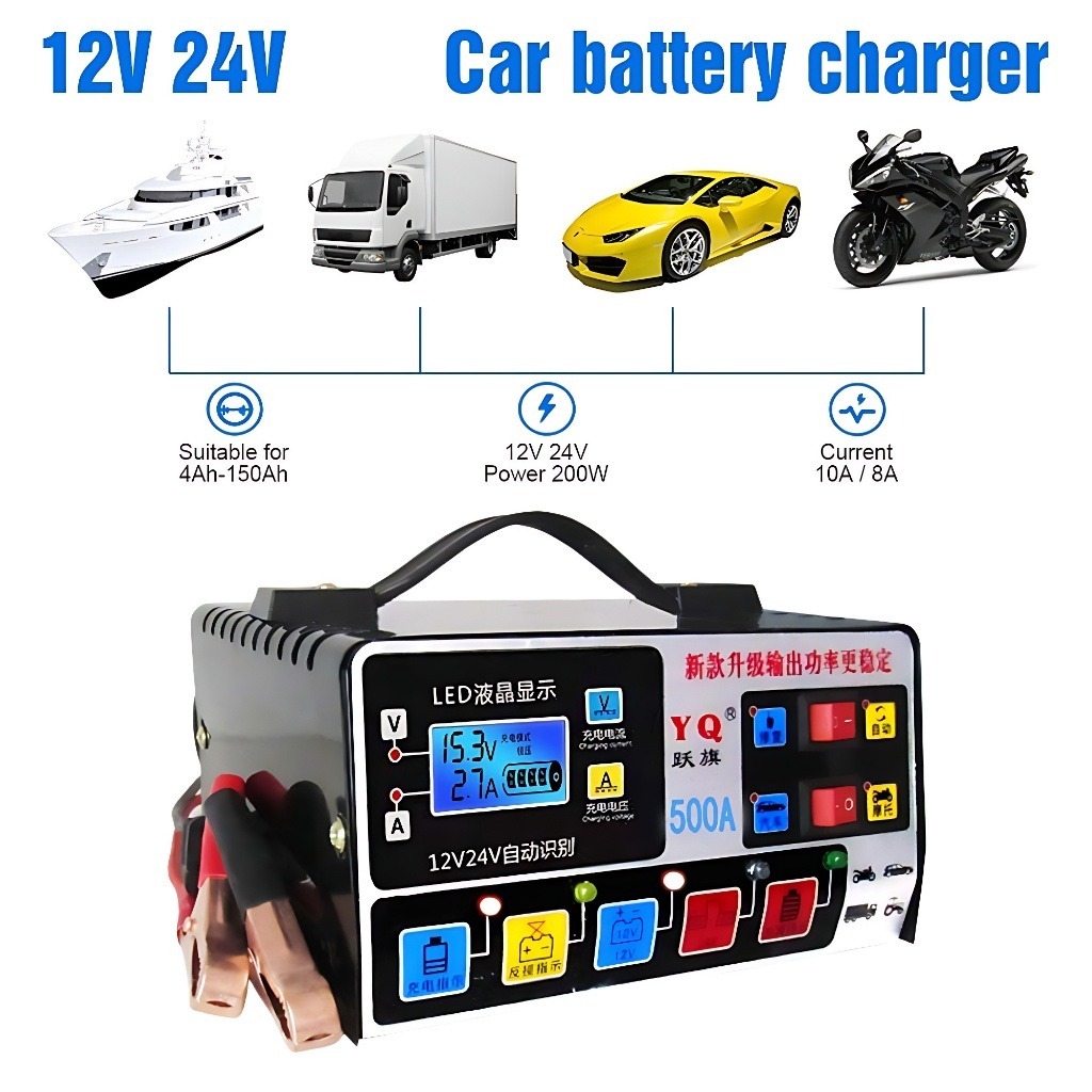 12v 24v charger aki mobil motor truck kapal elektrik otomatis 6-500ah 400W Lead Acid Smart Battery Charger