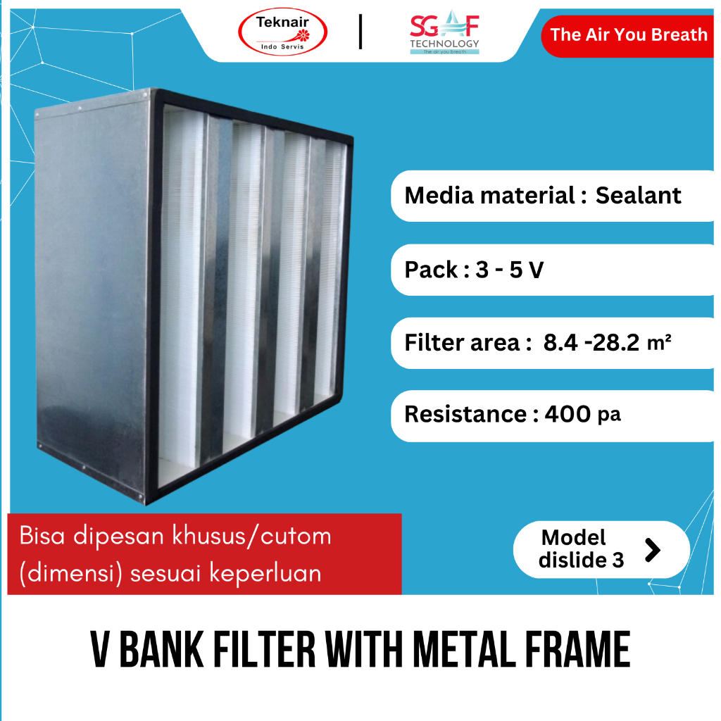 V Bank HEPA Filter With Metal Frame - Penyaring Udara Ruangan dan Filter Kabinet.