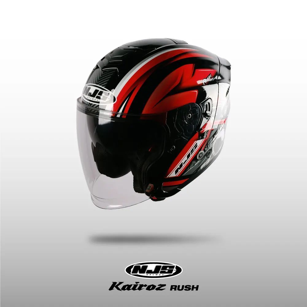 NJS KAIROZ DV RUSH Hitam - Merah Gloss/Doff - Helm Half face(DOUBLE VISOR) | NJS DV | Kairoz DV Moti