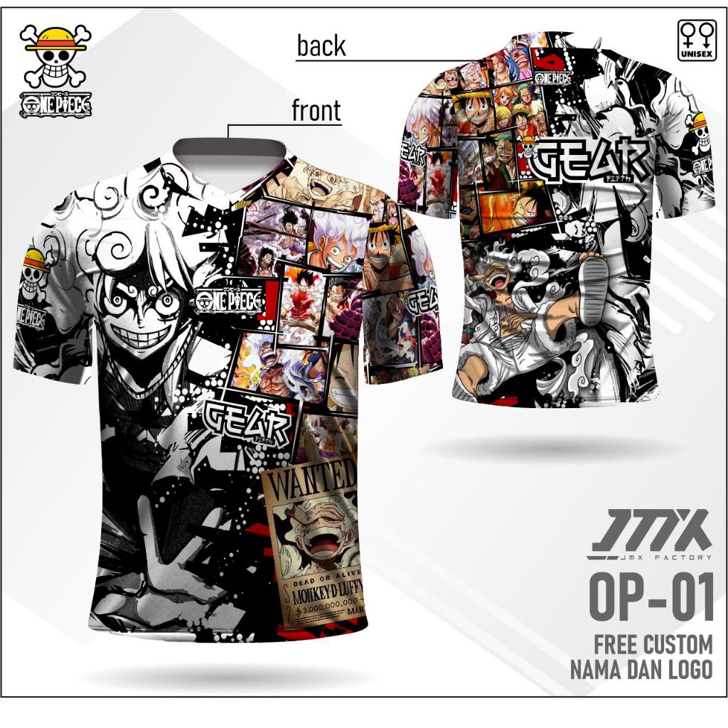 jersey anime one piece baju nakama kaos mugiwara full print bahan drifit premium