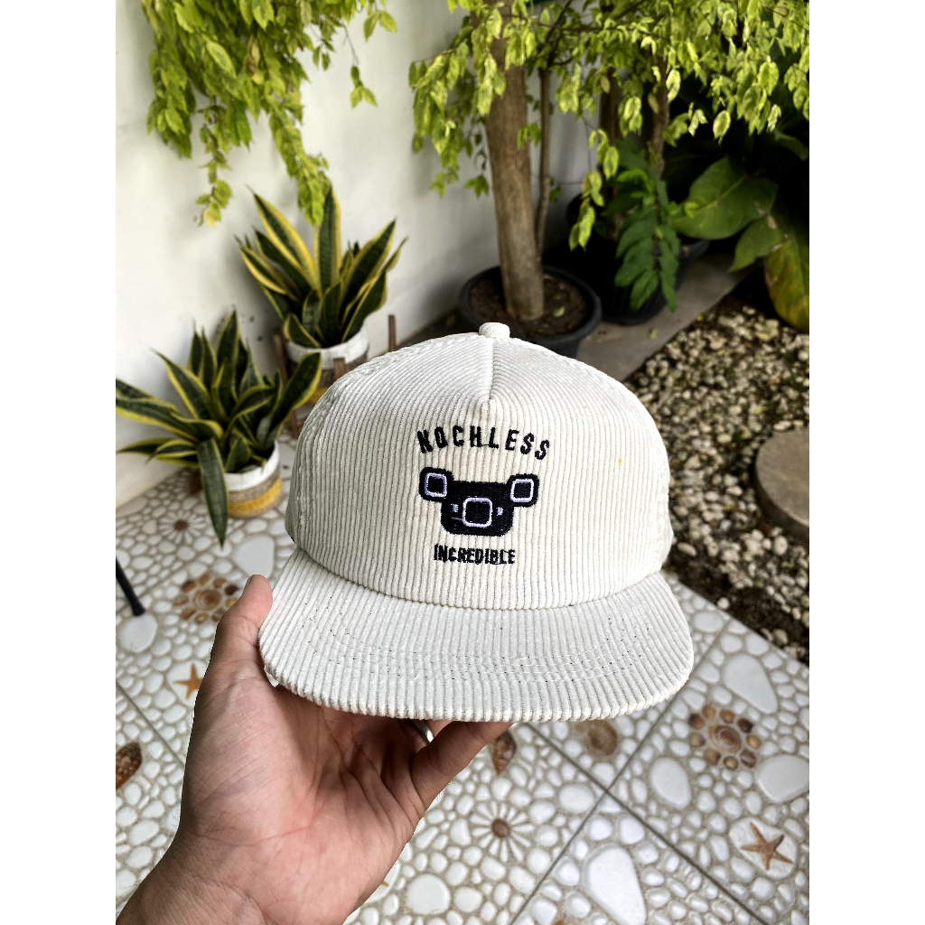 NOCHLESS- SNAPBACK CAPS FULL WHITE  | Topi snapback corduroy unisex bordir topi premium