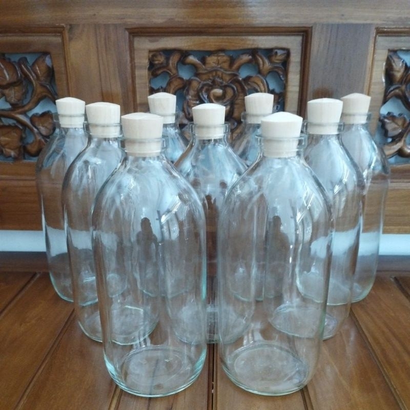 Botol kaca 500ml + tutup kayu