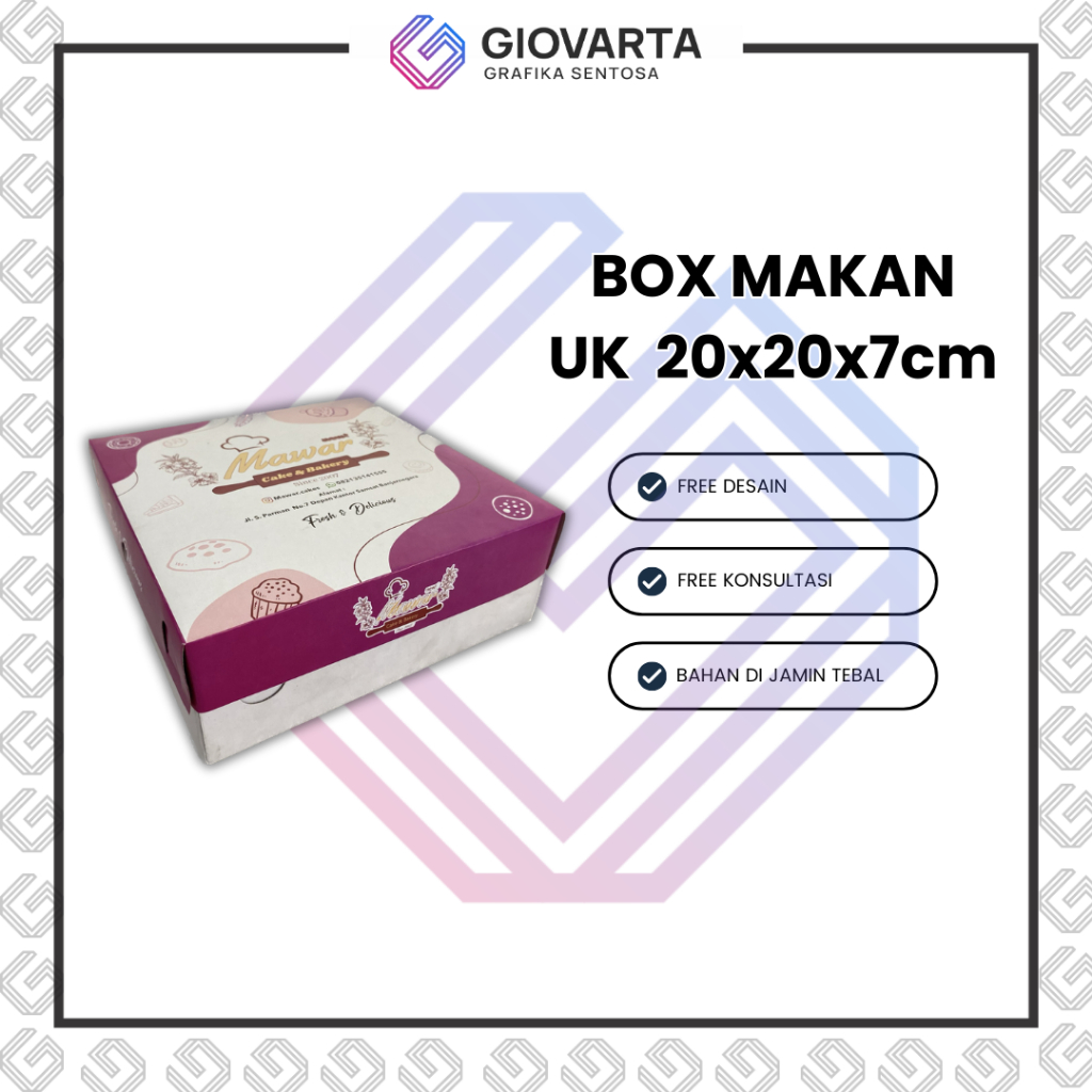 Box Makanan / Paper Box / Lunch Box Paper Custom Desain Ukuran 20x20x7