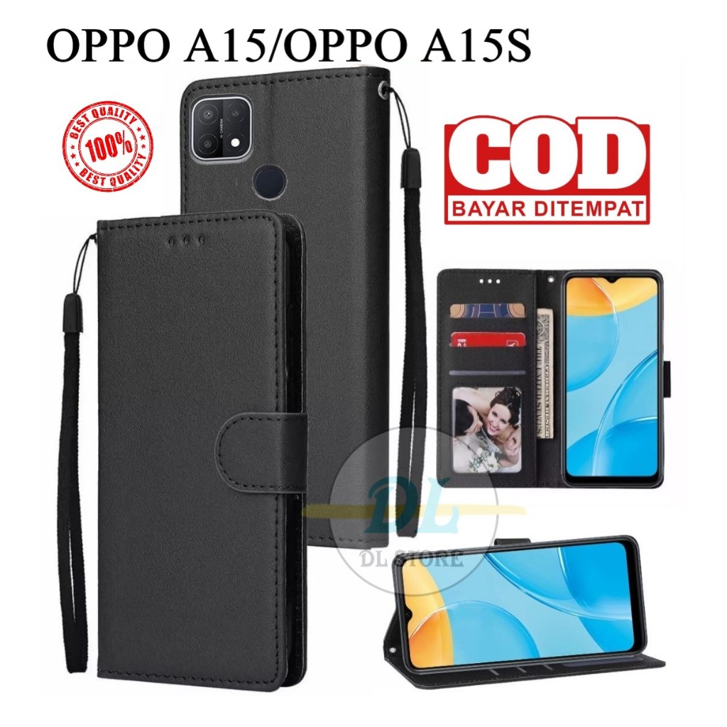 CASE OPPO A15 | OPPO A15S FLIP LEATHER CASE PREMIUM-FLIP WALLET CASE KULIT