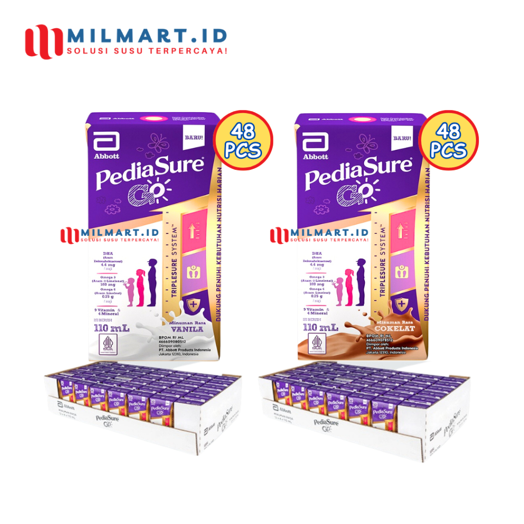 

PEDIASURE GO VANILA/COKELAT 110 ML X 48 PCS (1 DUS ) PEDIASURE SUSU CAIR COKLAT SUSU UHT SUSU ANAK CHOCOLATE MINUM SEKALI