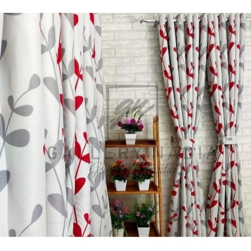 gorden minimalis gorden motif montero merah gorden jendela dan pintu