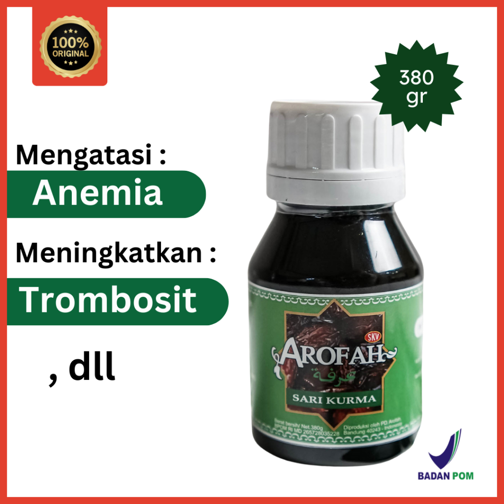 

Sari Kurma Arofah 380gr untuk Mengatasi Anemia dan meningkatkan Trombosit (LP POM MUI) Halal