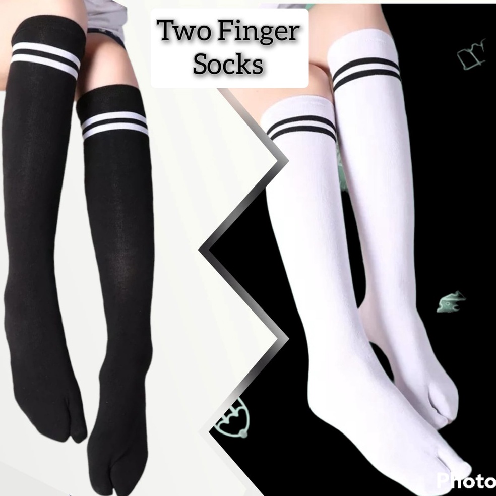 Langsung Order Kaus Kaki Jempol Panjang Selutut Dengan Garis Strip Hitam Putih Kaos Kaki Wanita Jumb