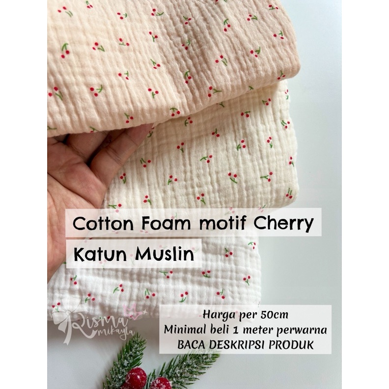 ART J87J Kain Katun Ceri Cherry Cotton Foam Katun Muslin Lembut per 5cm