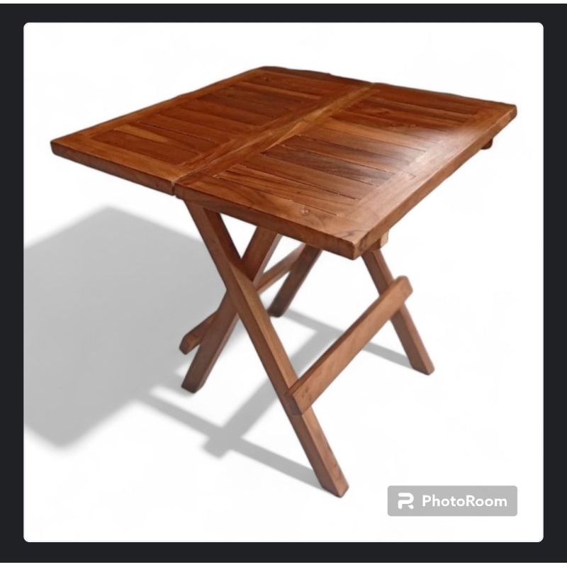 meja lipat piknik teras kopi serbaguna kotak bundar kayu jati furniture jepara