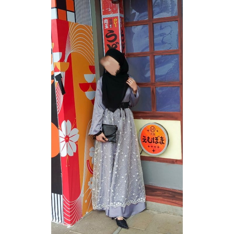 Satin Brocade Layer Dress | Abaya Satin Setengah Brokat | Dress Muslim | Fashion Muslim