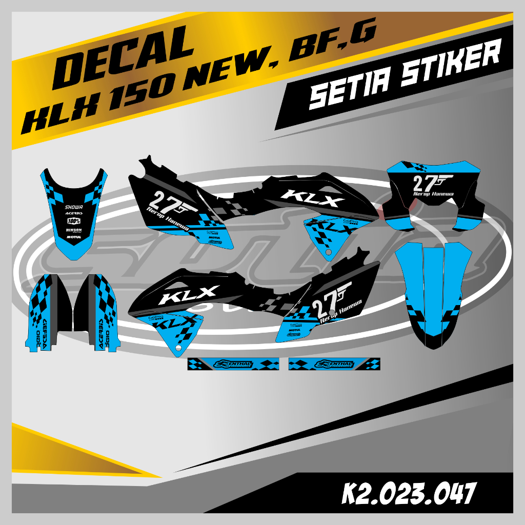 DECAL KLX BF 150 NEW, G, SE, WARNA BIRU, KEREN, SIMPLE, STIKER SUPERMOTO TRAIL, DESAIN BEBAS CUSTOM 