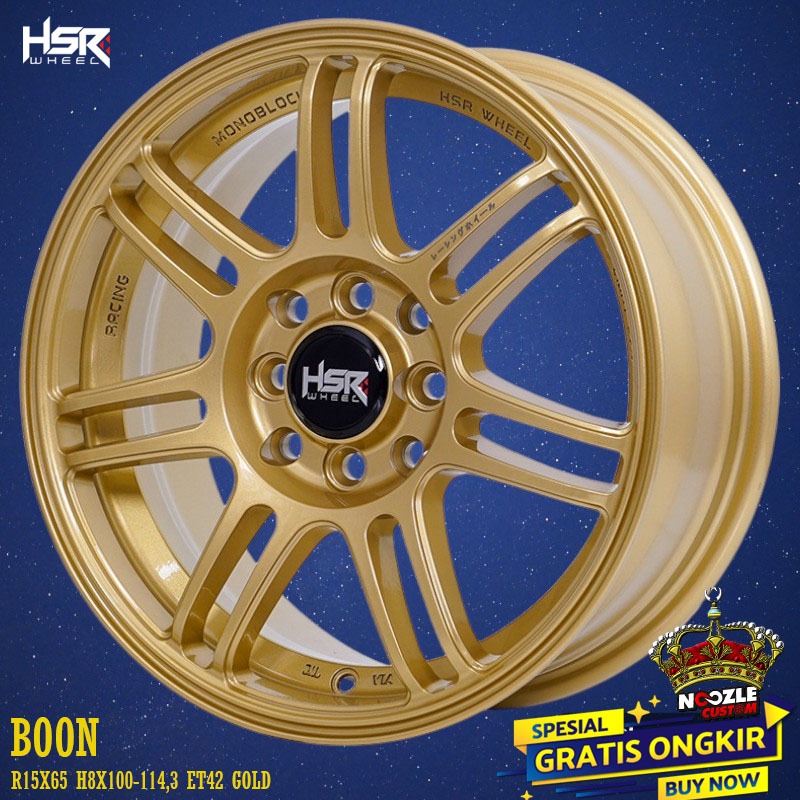 Velg Racing Ring 15 Lubang 4 Double PCD Pelek HSR R15 type HSR Boon Warna Gold Terbaru