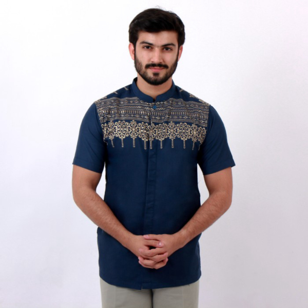 Dijual Casella Baju Koko Pria Lengan Pendek Premium Edisi Koko Sultan Solid - 4913 Navy XXL Berkuali