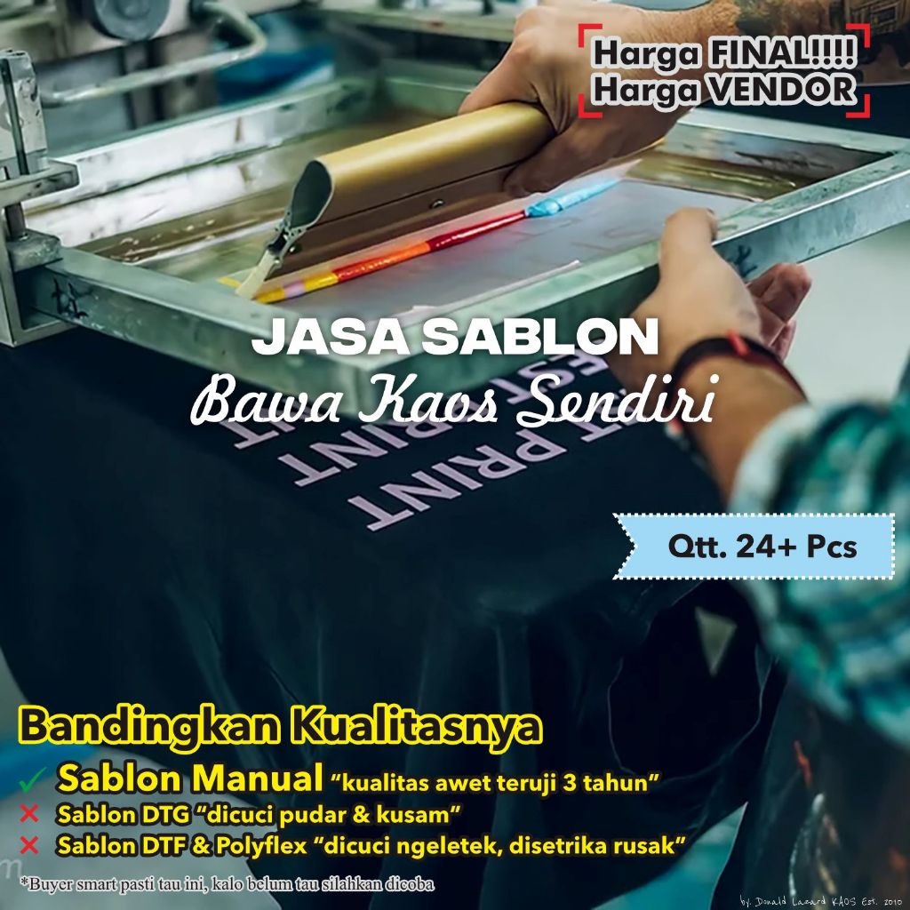 Jasa Sablon Kaos Custom Lusinan - Sablon Manual Rubber HQDL PLAST Lebih dari Plastisol biasa