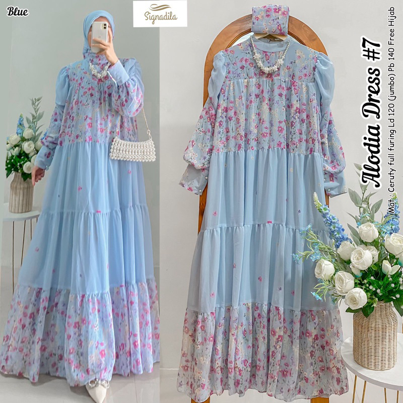 Ld 120cm | ALODIA DRESS JUMBO made by SIGNADILLA | GAMIS WARNA BIRU BLUE PRABOWO