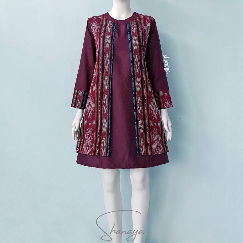 ART D12X Shanaya Batik Tunik Tenun Kombinasi Toyobo Tenun Original Batik Kerja Baju Batik Wanita Res