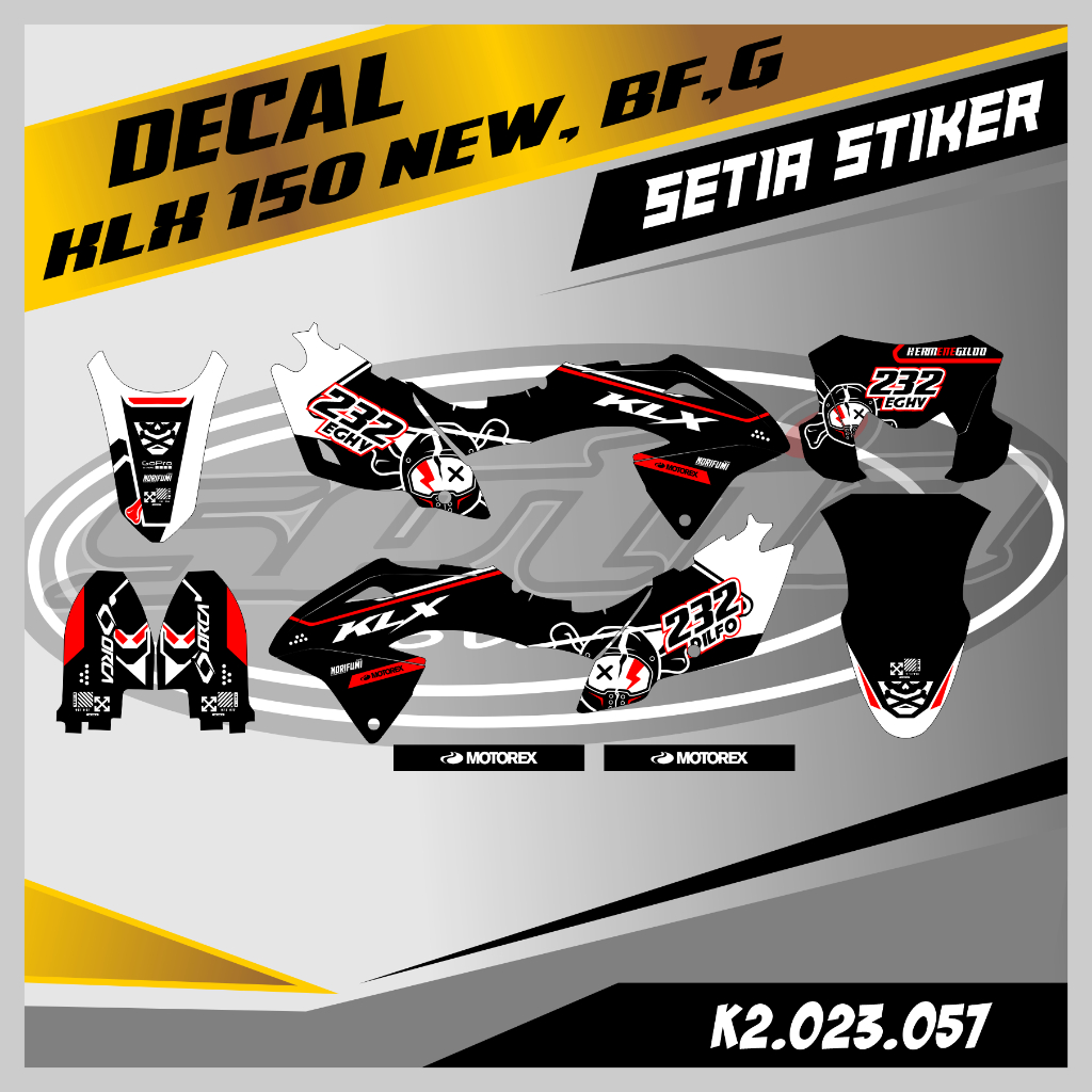 DECAL KLX BF 150 NEW, G, SE, FULL BODY,  WARNA HITAM PUTIH, KEREN, SIMPLE, STIKER SUPERMOTO TRAIL, D