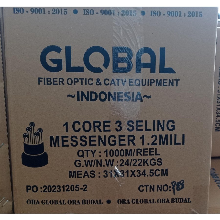 Kabel FO global special type 1core 3kawat 1,2 Mili panjang 1km