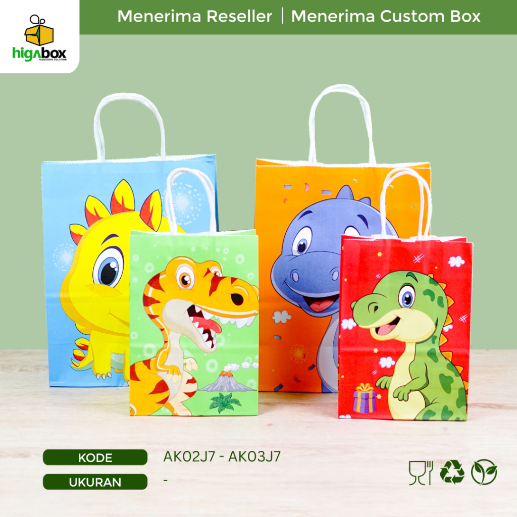 

Paper Bag Dino / Goodie Bag Dino / Paper Bag Karakter / Tas Ulang tahun anak / Tas Hampers Dino I AK02J7 - AK03J7