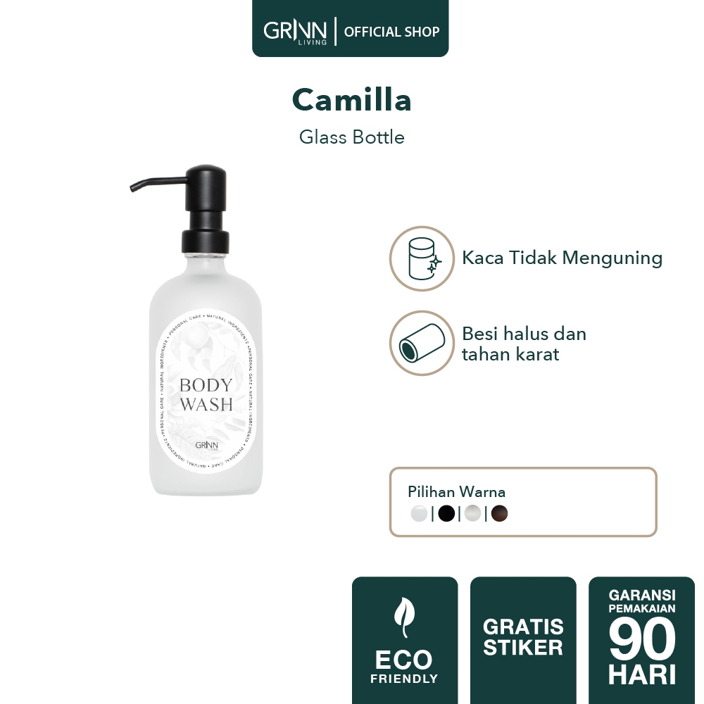 GRINN LIVING Camilla Botol Kaca Tutup Pump / Dispenser Sabun Shampoo Lotion / Refill 500ml Aesthetic