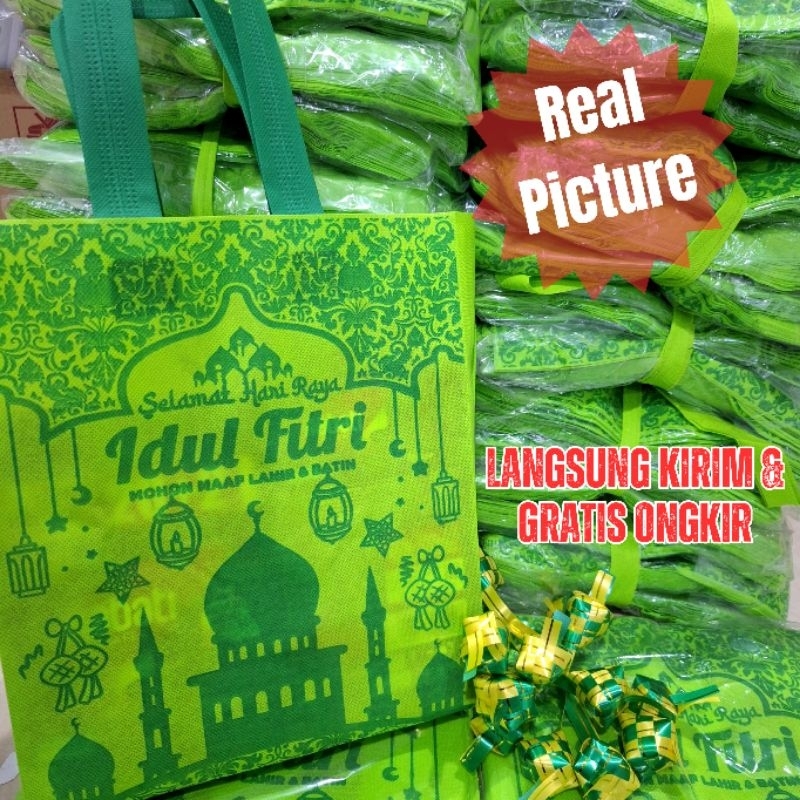 

1 LUSIN (12pc) TERMURAH Goodie Bag Handle edisi Marhaban ya Ramadhan uk 25x35 isi 12pcs (1lusin) / tas kain motif Tas Lebaran Tas Idul fitri