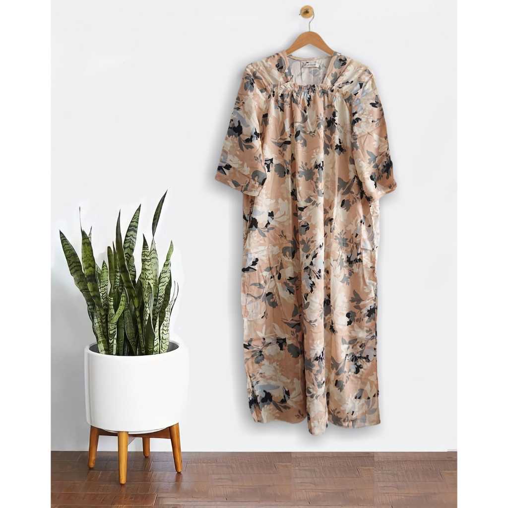 DASTER Panjang Karet Dada Long Dress Lengan 3/4 RAYON PREMIUM Motif