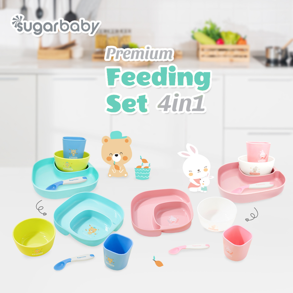 Sugar Baby Premium Feeding Set 4in1/Tempat Makan Bayi/Alat Makan Bayi/Peralatan Makan Bayi/Perlengka