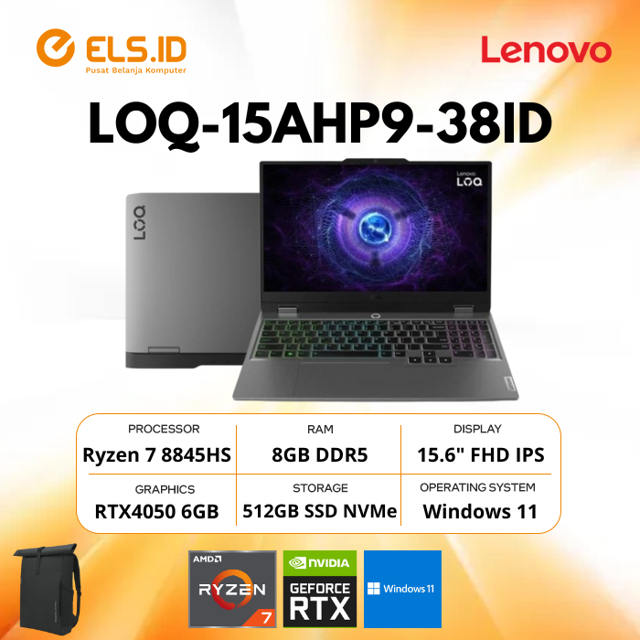 Lenovo LOQ-15AHP9 Ryzen 7-8845HS 8GB SSD 512GB RTX4050 15.6" FHD W11+OHS