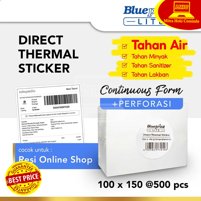 

Kertas Stiker Label Resi OLShop Blueprint Lite 100 x 150 isi 500 CF