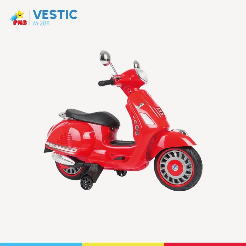 MAINAN MOTOR AKI VESPA ANAK PMB M-288TERBUAT DARI MATERIAL PLASTIK BERKUALITAS AMAN UNTUK DIMAINKAN 