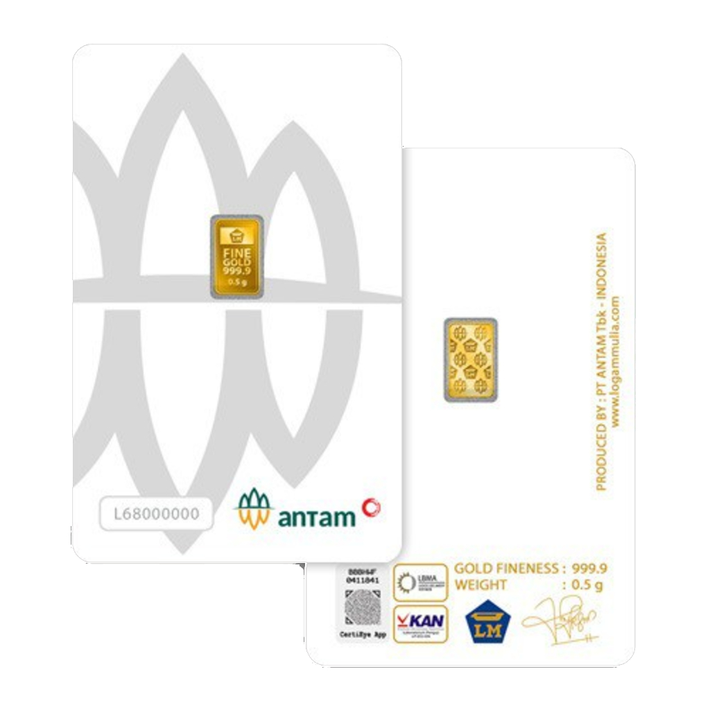Logam Mulia Emas Antam 0.5 Gram Press Certieye / Retro berdiri