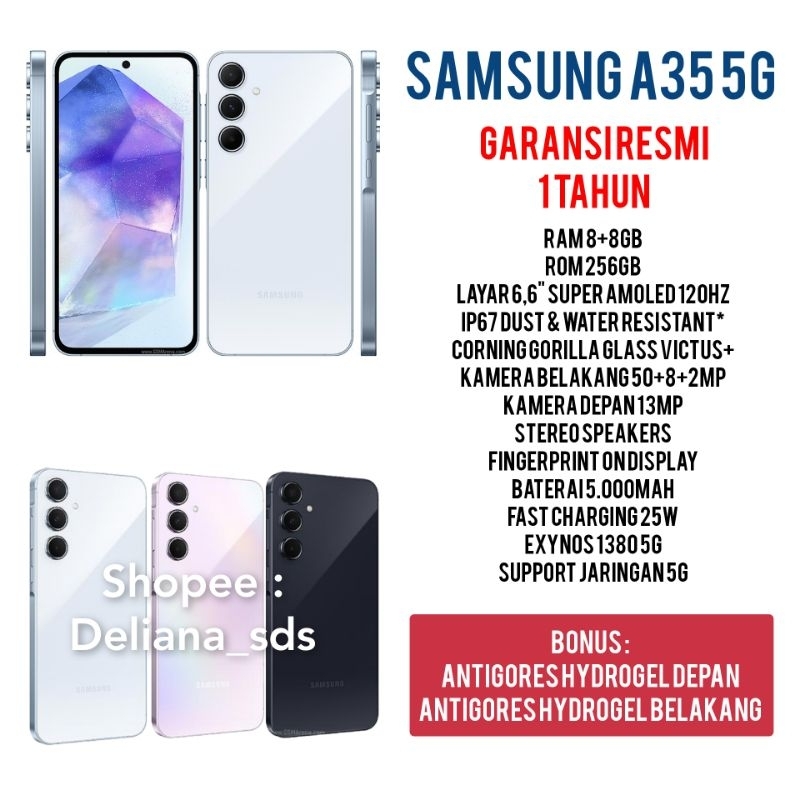 Samsung A35 5G 8/256 8+8/256 16/256 Garansi Resmi 1 Tahun Samsung A35 5G 16/256 Samsung A35 8/256 Samsung A35 16/256