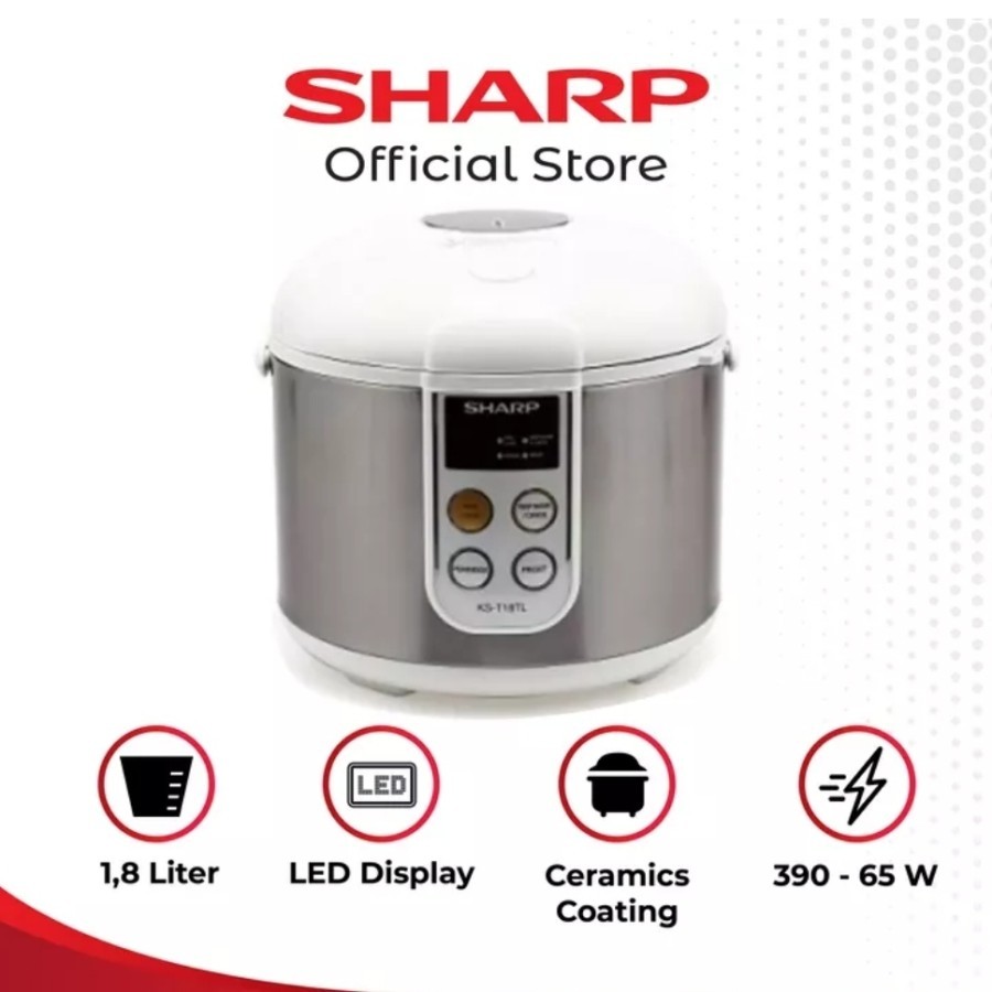 Rice Cooker Touch Panel Sharp KS-T18TL | Magic com KST18TL 1.8L 4in1 - ST stainless