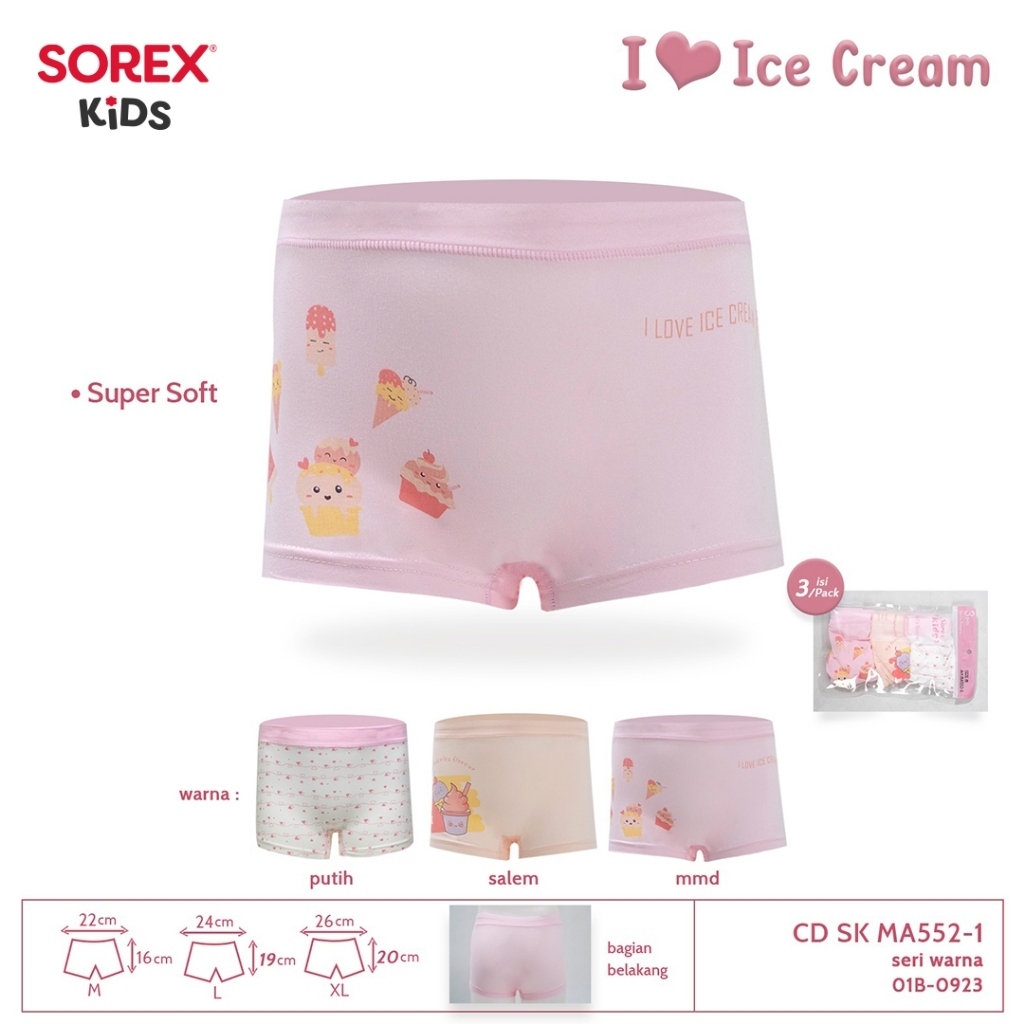 [ 3 pcs ] CD Sorex 552 ( 2-7 tahun ) Celana Dalam Anak Perempuan Cewe M-XL Motif Terbaru - Mowoto