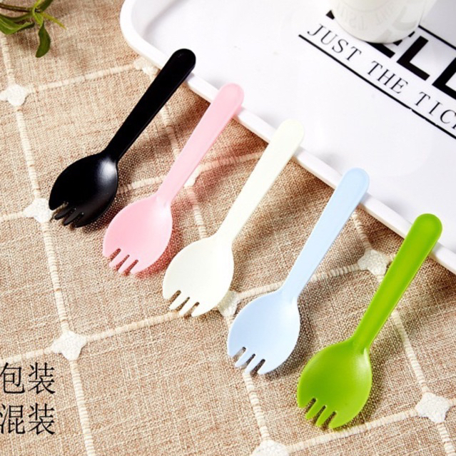 Sendok Plastik / Sendok Garpu 2 IN 1 / Sendok Kecil / Sendok Kue /Garpu Plastik / SENDOK GARPU MINI