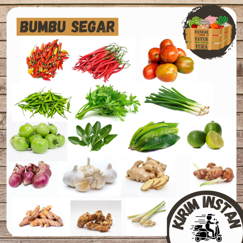 

SERBA Rp2000 BUMBU BASAH Daun Bawang, Seledri, Rawit merah, Rawit Hijau, Kriting Merah, Tomat Merah, Tomat Hijau, Bawang Merah, Bawang Putih, Bombay, Jahe, Kunyit, Lengkuas, Kencur, Jeruk Nipis, Lemon, Daun Salam, Daun Jeruk, Sereh