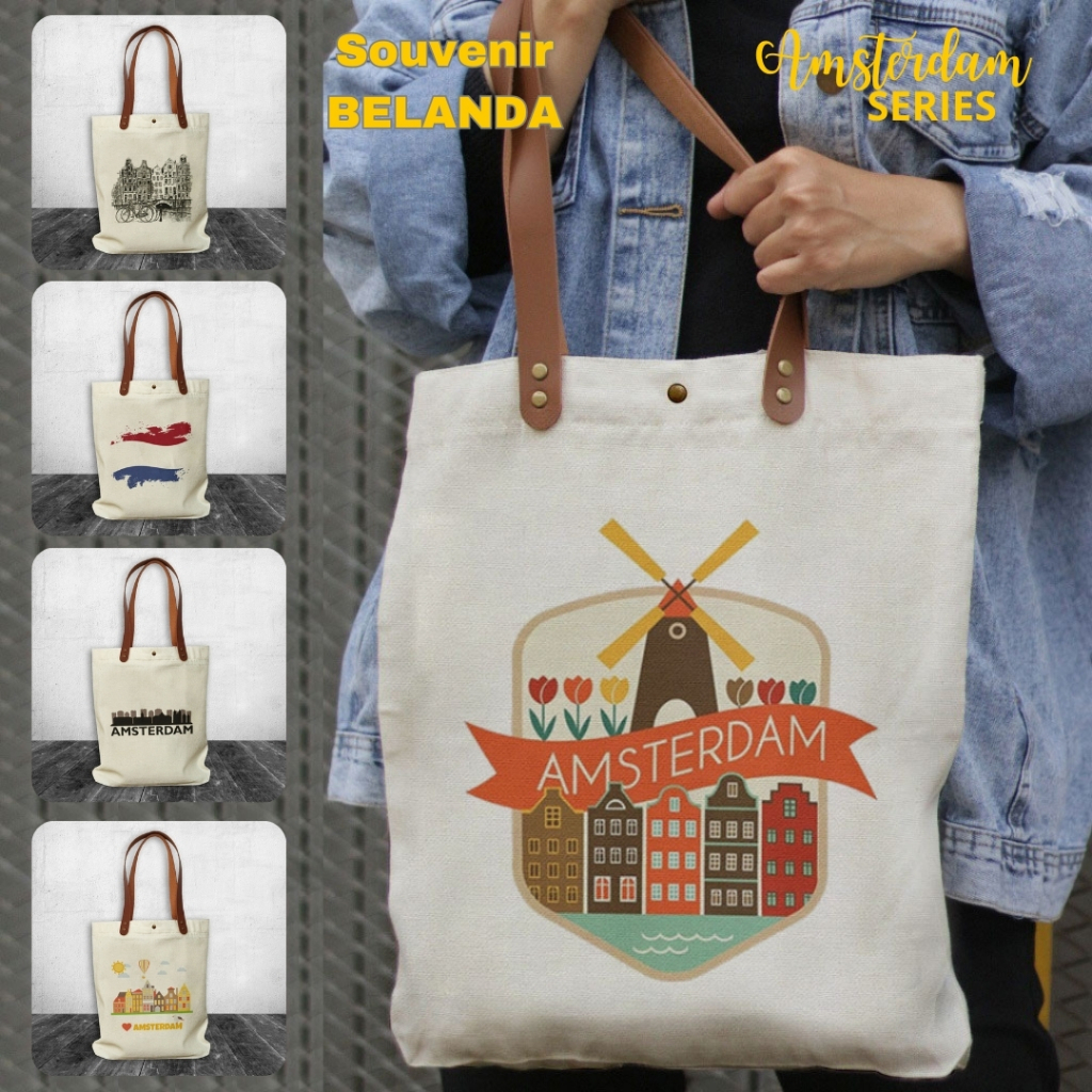 NEOBags - Tote bag Canvas oleh oleh Amsterdam Belanda | Tote bag Canvas Souvenir Belanda | Tote bag 