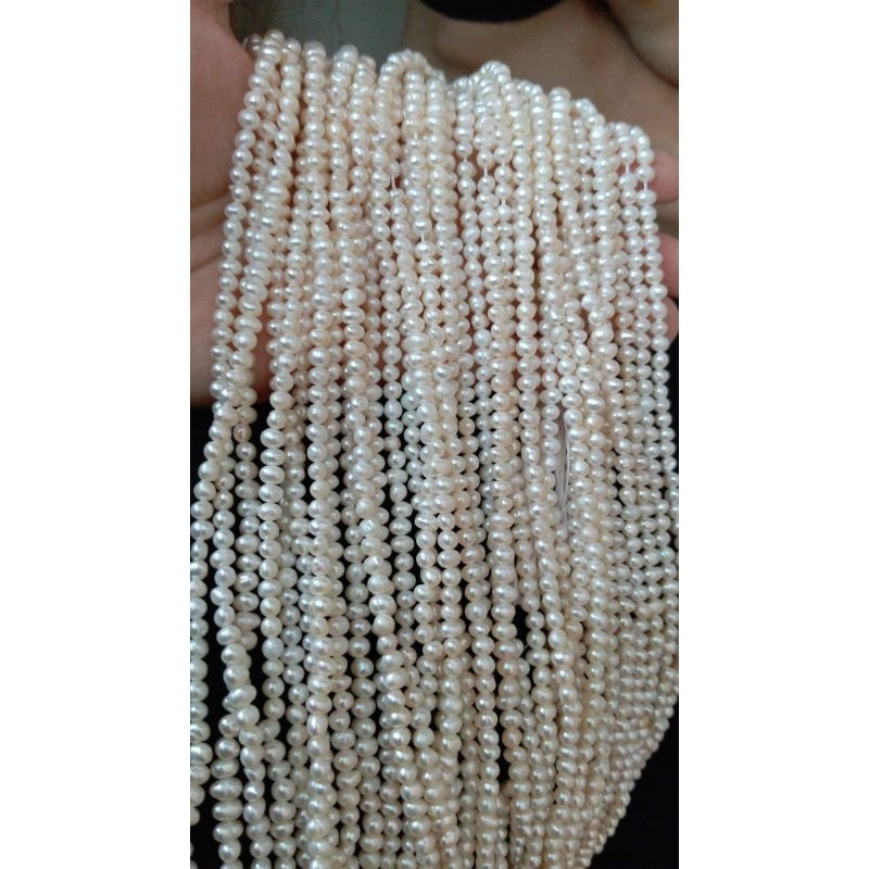 Kalungan Rentengan Mutiara Asli Kecil Size 3-4mm